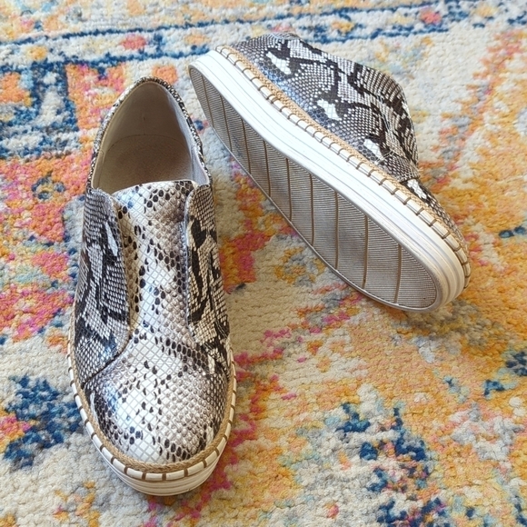 J/Slides Karla Snake Printed Leather Jute Trim Split Front Slip On Sneakers 8 - Picture 2 of 16